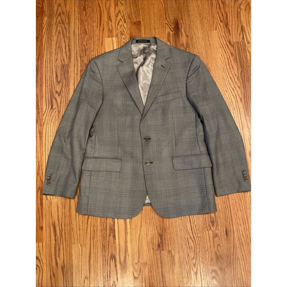 Jos A Bank Reserve E. Thomas 130s Wool Mens Blazer Gray Plaid Size 40 Short Flaw